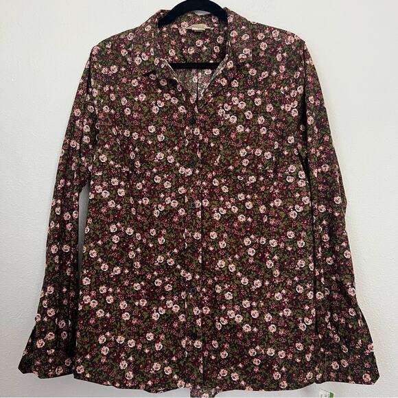 Duluth Trading Co. Pink Green Floral Long Sleeve Button Down Blouse size L - Picture 1 of 5